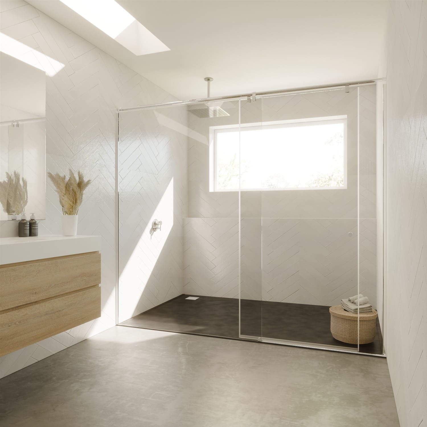 Reforma de baño en Barcelona: mampara de cristal y muebles de baño en madera natural, estilo acogedor y contemporáneo