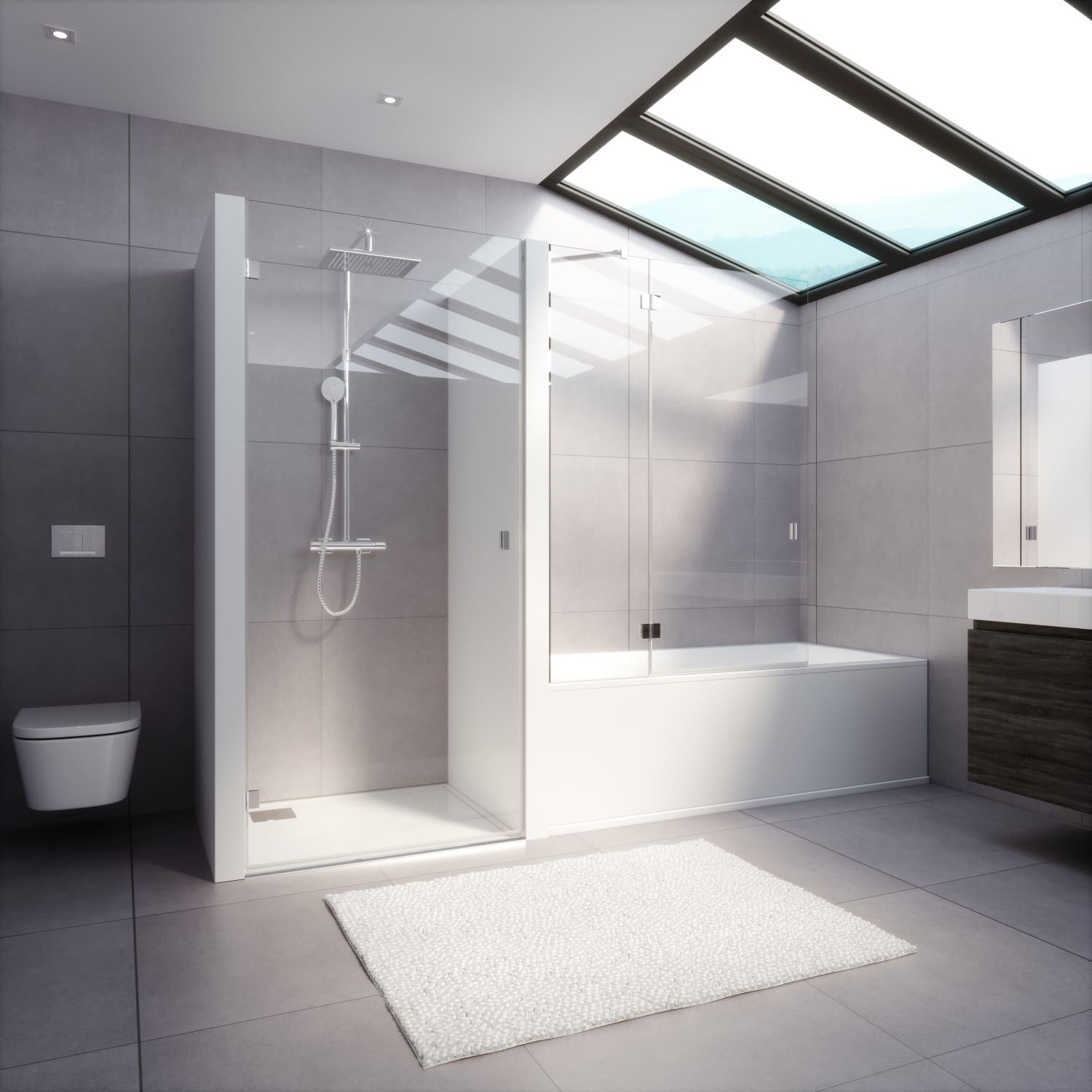 Reformas en Barcelona: mampara separadora para ducha y bañera de diseño, estilo moderno y elegante