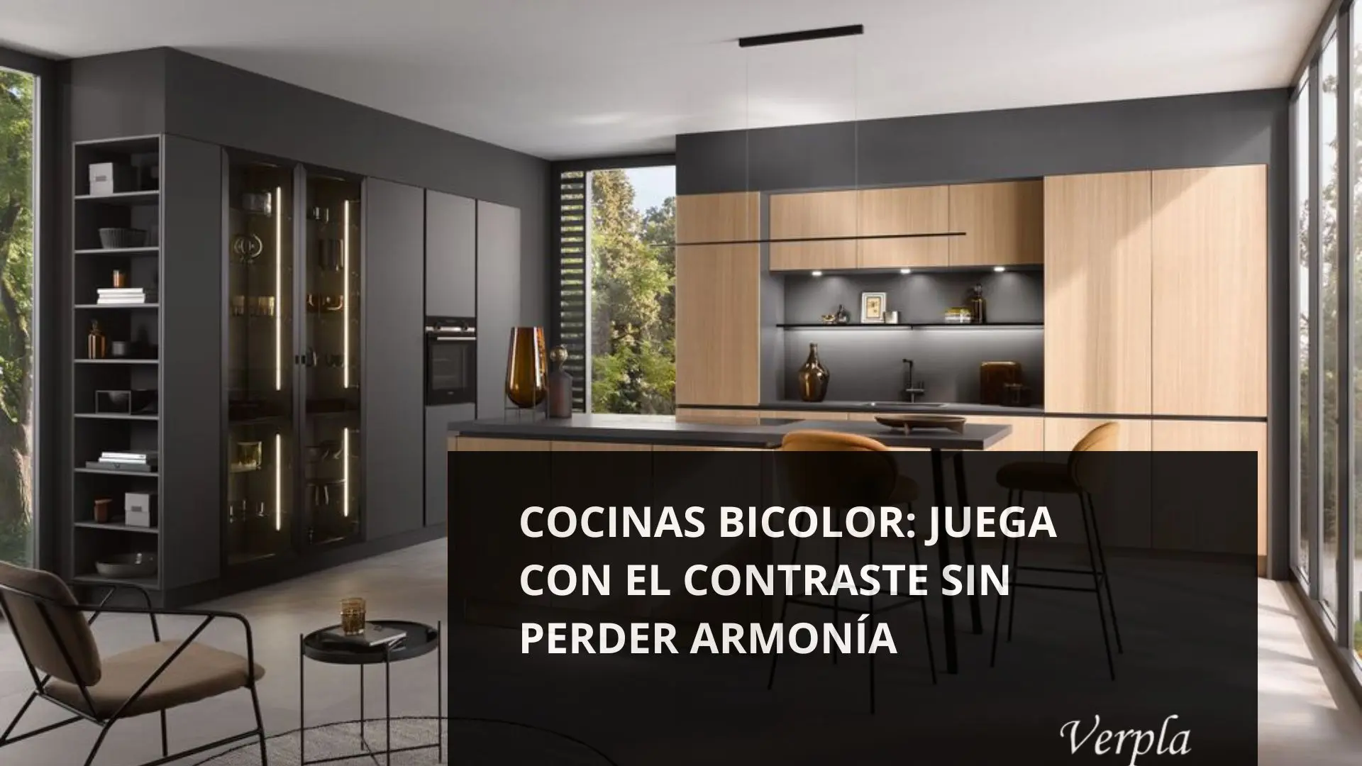 Imagen de cocina häcker realizada por verpla usada para uno de sus blogs: cocinas bicolor